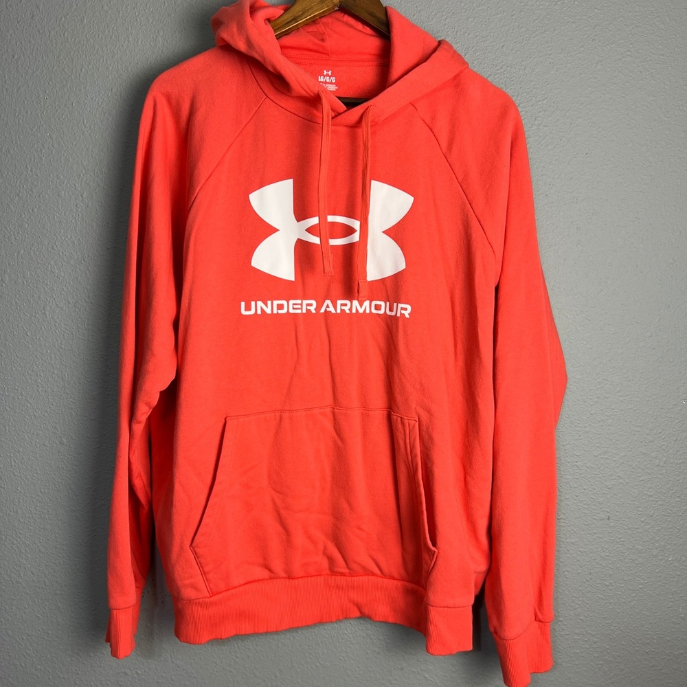 Under Armour Coral Orange Pullover Hoodie with White Logo